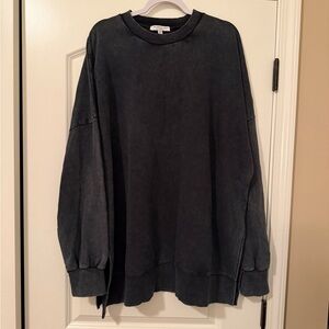 Chic Soul Washed Black Oversized Crewneck Sweatshirt